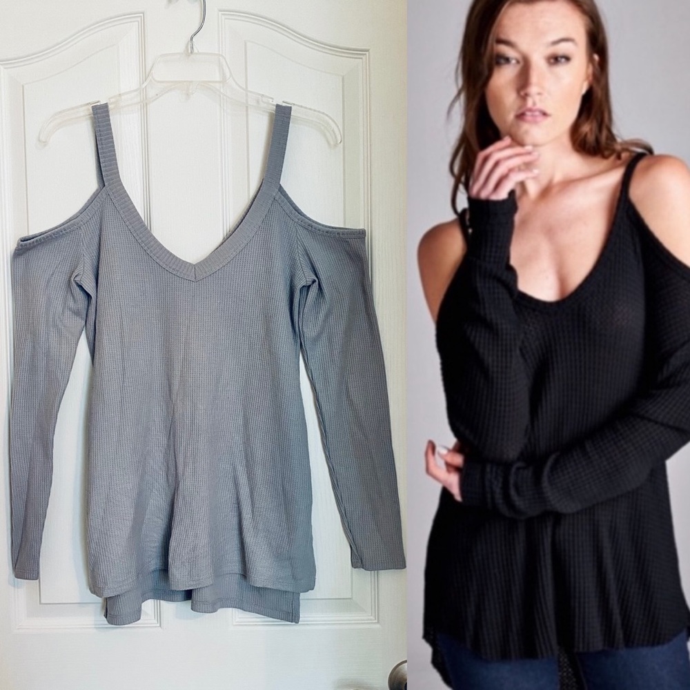 Hollister grey  cold shoulder top